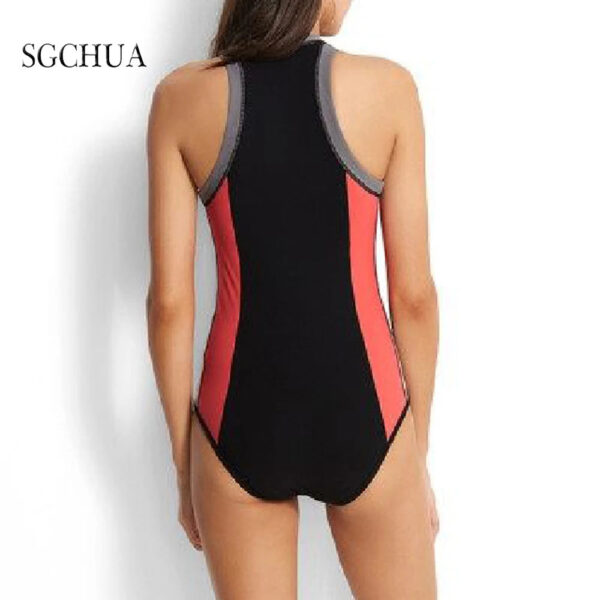 Sexy Zipper Solid One-Piece Swimsuit - Image 2
