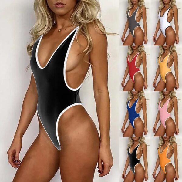 White Border One Piece Swimwear Women Sexy Backless Swimsuit - Image 2