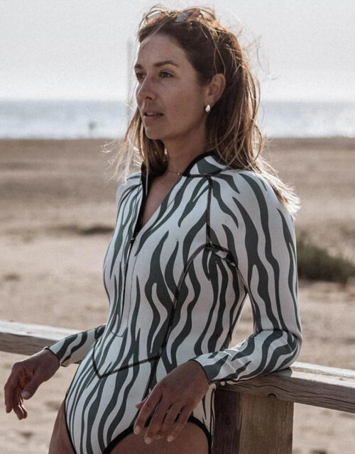 Vintage Floral Print Long Sleeve One Piece Swimsuit