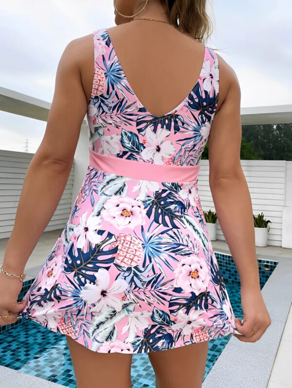 Tropical Print Knot Front One-Piece Swimsuit - Image 6