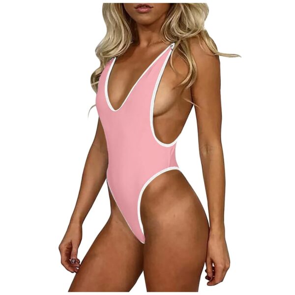 White Border One Piece Swimwear Women Sexy Backless Swimsuit - Image 5
