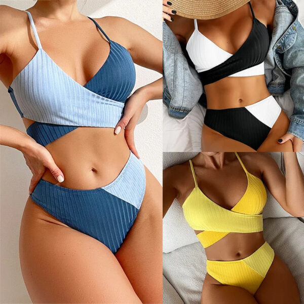 New Solid Color Cross Strap Bikini - Image 2