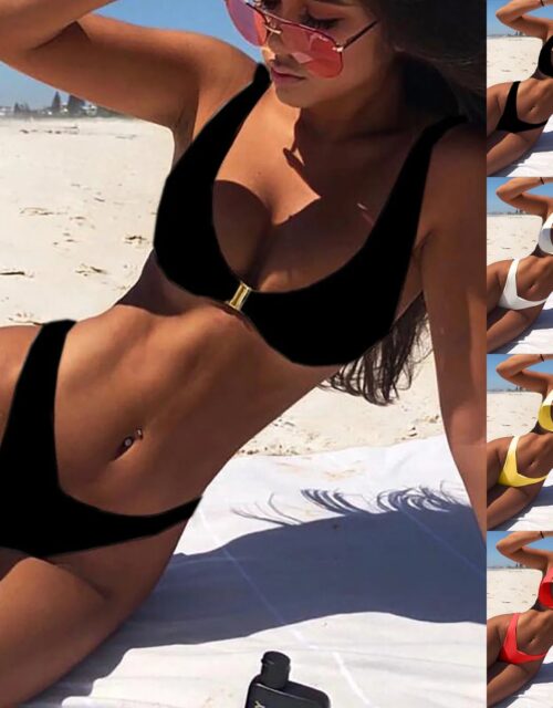 Hollow Out Triangle Bikini Top Set
