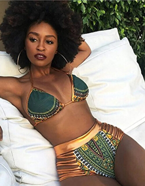 Golden Halter Bikini High Waist Swimsuit