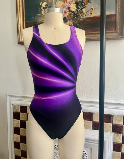 Speedo 1990s Star Burst Purple and Black One-Piece