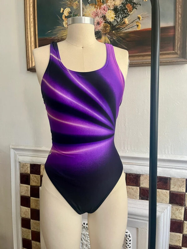Speedo 1990s Star Burst Purple and Black One-Piece