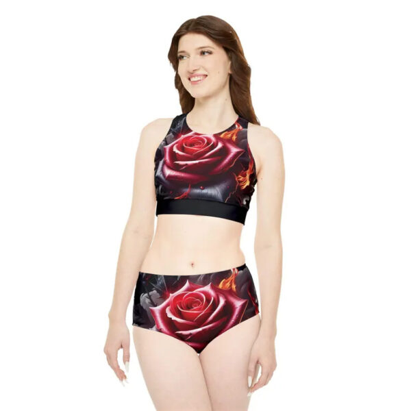 Flaming red rose Sporty Bikini Set (AOP)