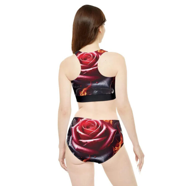 Flaming red rose Sporty Bikini Set (AOP) - Image 2