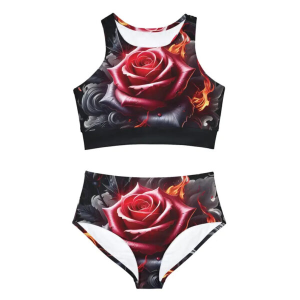 Flaming red rose Sporty Bikini Set (AOP) - Image 3