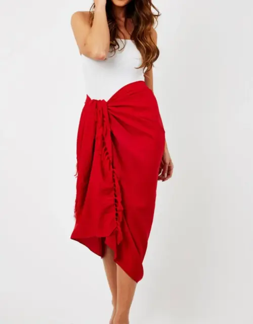Red Fringed Beach Pareo Sarong