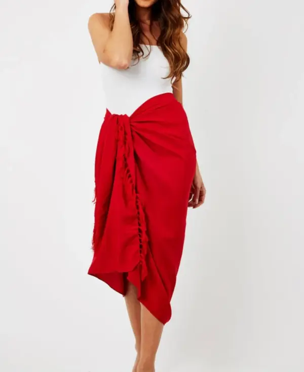 Red Fringed Beach Pareo Sarong