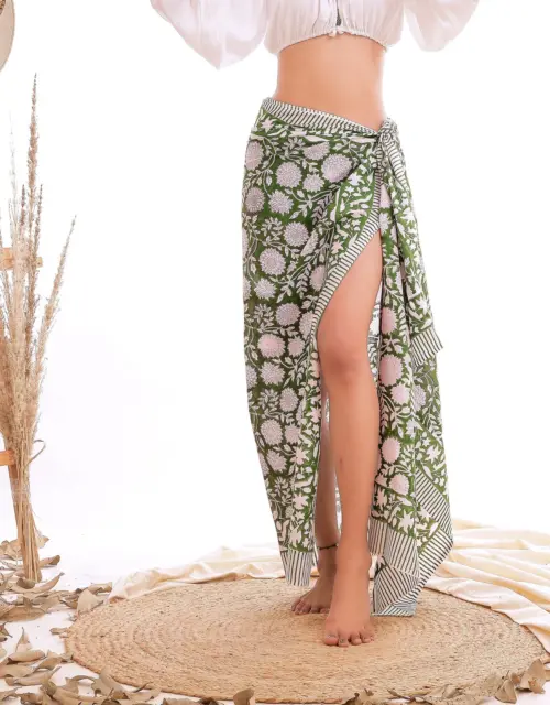 Pure Cotton Handmade green Cover ups Sarong For women