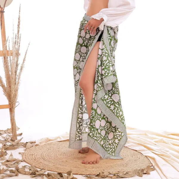 Pure Cotton Handmade green Cover ups Sarong For women - Image 2