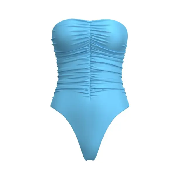 Casablanca Blue One-Piece Swimsuit – Elegant Draped Swimwear with Removable Cups - Image 2