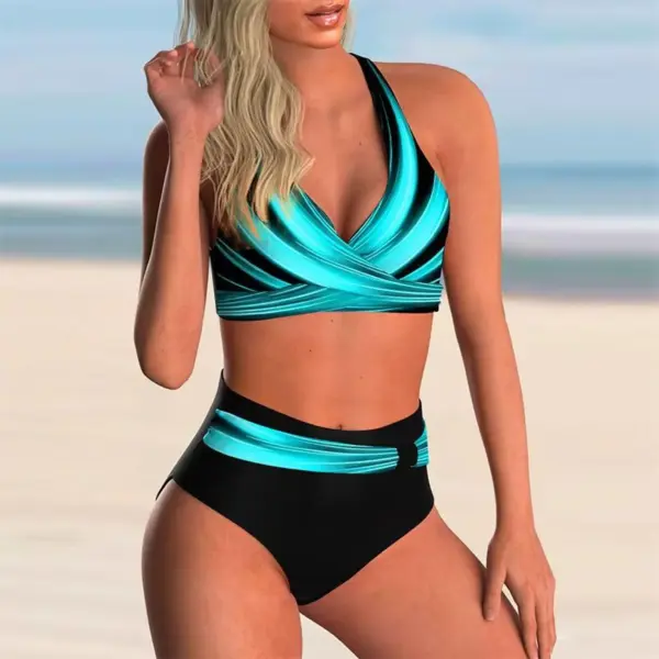 Aqua Luxe High Waisted Bikini Set – Women’s Two-Piece Swimsuit with Crisscross Wrap Top, Tummy Control Beachwear 2025 - Image 2